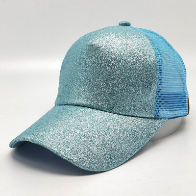 

New Woman Girls Cap Sequined Fishnet Splice Baseball Sport Casual Hip-Pop Streetwear Flat Hat