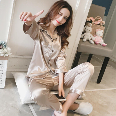 

Satin Silk Patchwork Womens Pajamas Set Long Sleeve Blouse Trousers Pajama Sets Women 2019 Autumn Winter Bathrobe Plus Size