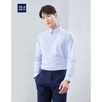

HLA Haishus Parents Sleeve Dress Shirt Mens 2019 Spring New Color Spinning Stripe Comfortable Long Lining HNCAD1R014A Blue Gray Stripe 1417592A40
