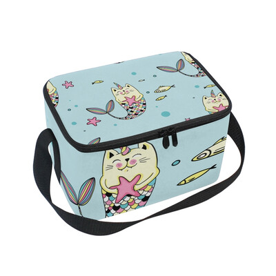 

ALAZA Insulated Lunch Box Cat Mermaid Lunch Bag for Men Women Portable Tote Bag Cooler Bag