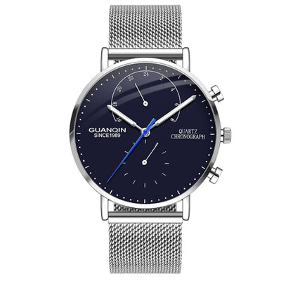

Mens Watches GUANQIN Top Brand Chronograph Luminous Clock Luxury Men Business Creative Mesh Strap Quartz Watch relogio masculino