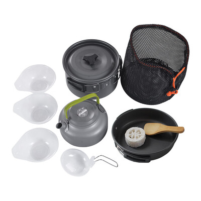

Outdoor Camping Cookware 10 Piece Pot Pan Set Backpacking Cooking Picnic Camping Cookware Tableware Kit with Folding Spoon Fork Cu