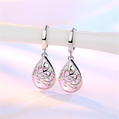 

White Pink Stone Hoop Earrings For Women Water Drop Pendants Earring Fashion Jewelry Female Party Brithday Gift W-J91