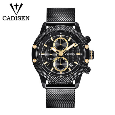 

CADISEN C9062 Watch Men Sport Chronograph Leather StrapStainless Mesh Band Quartz Movement Watch Waterproof Casual Clock Wristwat