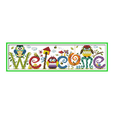 

Decdeal 228 67 inches The Owl Welcome Card Pattern Cross Stitch Kit with Pre-printed 14CT Canvas Cloth & Cotton Thread Embroid