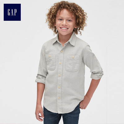 

GAP official flagship store boy cotton casual long-sleeved shirt childrens basic shirt 400294 light gray S