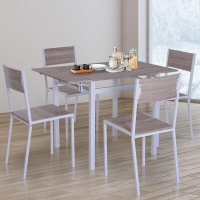 

5 Piece Drop Leaf Counter Height Dining Table&Chairs Set - Light GreyWhite