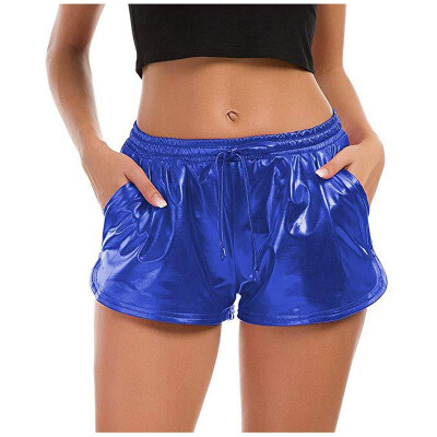 

New Women Hot PU Shorts Summer Beach Casual Lace Up Shorts Solid Color Loose Mid Elastic Waist Sexy Shorts