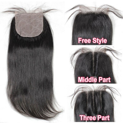 

Silk base closure 44 Straight Human hair medium brown