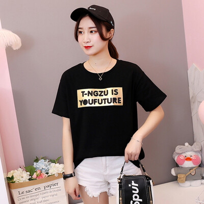 

JOY OF JOY Jingdong Womens 2019 Summer New Korean Harajuku Style Loose Casual Short Sleeve T-Shirt Womens Tide JWTD191849 Black L