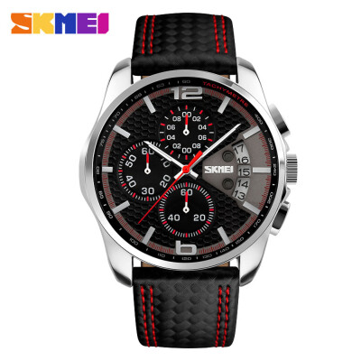 

New Men Sport Watch Leather Fashion Waterproof Date Luxury Business Man Chronograph Watch Black