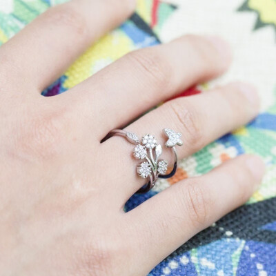 

Fashion plated Zircon Ring Butterfly with Dandelion Flowers Open Ring