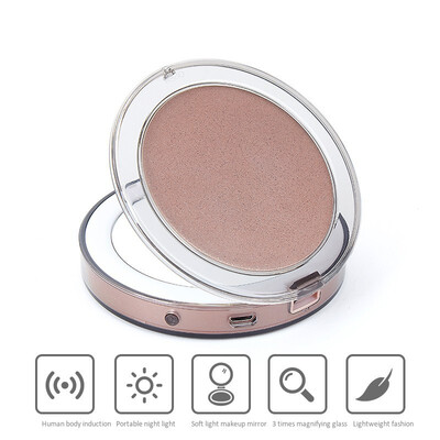 

Travel Mirror USB Rechargeable Folding 1X3X Handheld Double Sided Makeup Mirror With Lights And Magnification