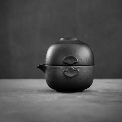 

Black Ceramic Teapot & White Glazed Teacup Travel Tea Set in Cotton Storage Bag
