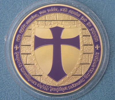 

40mm GOLD PLATED PURPLE Templar Souvenir Coin medal