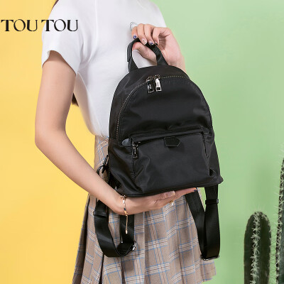 

TOUTOU Oxford cloth backpack female wild casual large capacity waterproof nylon canvas female backpack college wind bag 3561 night black