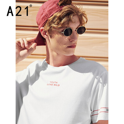 

Pure online brand A21 2019 spring new mens knitted body round neck short-sleeved T-shirt R492131185 special white 16580AS