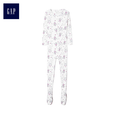 

GAP flagship store female cotton fairy pattern with foot one piece jumpsuit 368246 light sense white 3YRS