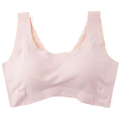 

Japanese peace of mind free seamless bra gathered ladies no steel ring lace beauty back sports underwear sleep black