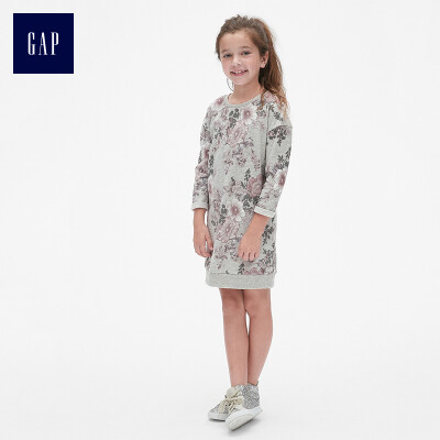 

GAP flagship store girls flower print long sleeve straight dress 398390 light gray S