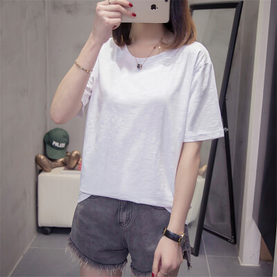 

JOY OF JOY Jingdong Womens 2019 New Korean version of the loose wild short-sleeved t-shirt female bamboo cotton JWTD191475 white 2XL