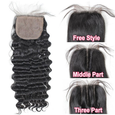 

Silk base closure 44 Deep Wave Human hair medium brown