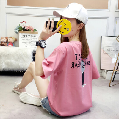 

Langyue womens 2019 summer new Korean version of the loose short-sleeved T-shirt female casual student shirt bottoming shirt LWTD191514 pink M