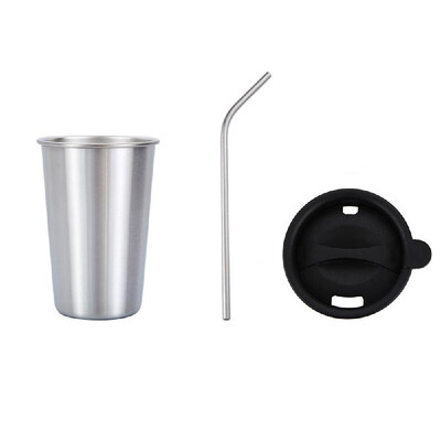 

500ml 304 Stainless Steel Cup Coffee Mug Cold Drink Straw Lid Set Outdoor Camping Travel Picnic Juice Milk Tea Beer Cups