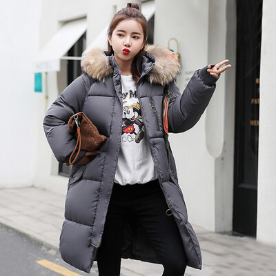 

JOY OF JOY 2018 winter new Korean version of the cotton womens long section Korean version bf over the knee ins thick large fur collar cotton clothing female JWMF189357 gray