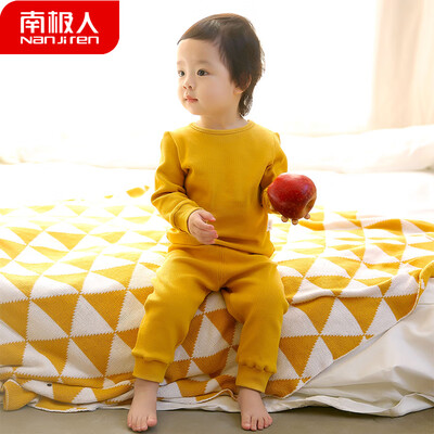 

Antarctic Nanjiren childrens underwear set pajamas spring&autumn boys long-sleeved baby clothes female baby autumn clothes long pants net color round neck 2 - turmeric 110