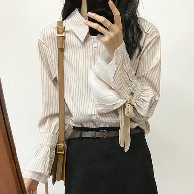 

JOY OF JOY 2019 spring new ins super fire chic port wind design sense port soft sister shirt female JWCC191338 apricot color