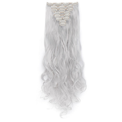 

24" Curly 8 Pcs Full Head Clip in Hair Extensions Synthetic 8 Piece 18 Clips Hairpiece Long Wave Trendy Design for Women