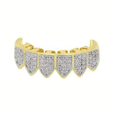 

Hip Hop Teeth Grillz Golden Silvery Plated Iced out Grillz Custom Simulated Diamond Teeth Cap Top & Bottom Grillz Caps