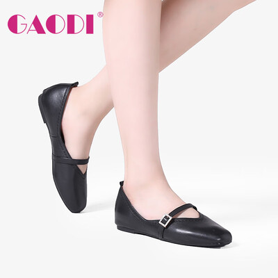 

Gaudy gaodi flat bottom shallow mouth retro square head wild word buckle with Mary Jane shoes female black 36