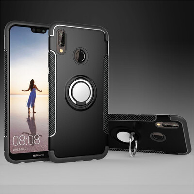 

Back Cover For Huawei P20 Lite Case Car Holder Stand Hard PC Silicon Ring Suction Bracket Celulars Fecoprior