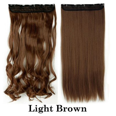 

Synthetic Fiber Clips in on Hair Extension 34 Full Head One Piece 5 Clips Long Silky Straight Curly Wavy