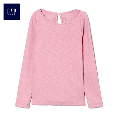 

GAP flagship store female young lace trim round neck long sleeve t-shirt 356759 playful pink 2YRS