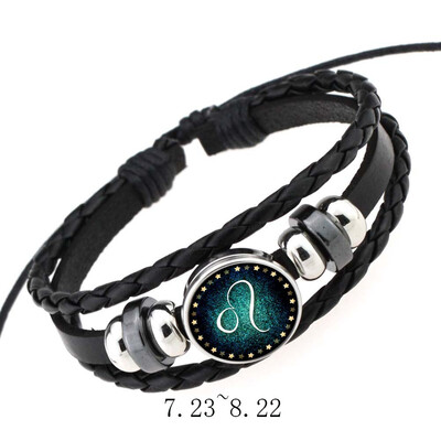 

Sale Fashion 12 Constellations Leather Zodiac Sign with beads Bangle Bracelets For Men Boys Jewelry Travel Accessories Gifts