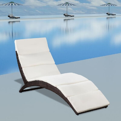 

Foldable Sun Lounger with Cushion Poly Rattan Brown