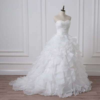 

2018 Stock Corset Wedding Dresses Ivory White Robe de Mariee Princess Organza Beaded Ruffled Plus Size Cheap Bridal Gowns