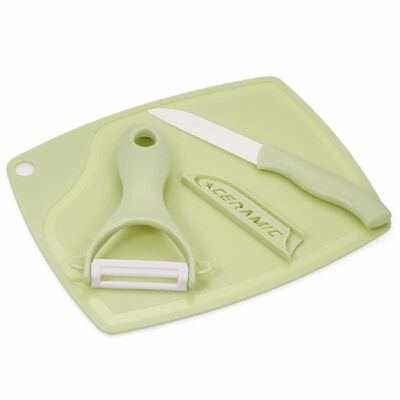 

3pcsset Handy Kitchen Knife & Cutting Board Set Fruit Knife Ceramic Knife Cutting Board Peeler Set of 3 Chopping Board Paring Kni