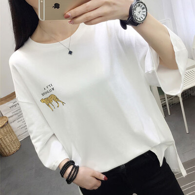 

JOY OF JOY Jingdong Womens 2019 Summer Korean Letter Print T-Shirt Loose Simple Bottoming Shirt Top Women JWTD191860 White M