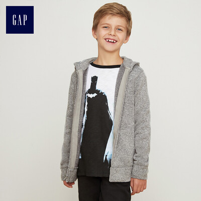 

GAP flagship store boy straight fleece kangaroo pocket hooded sweater 399253 light gray XS