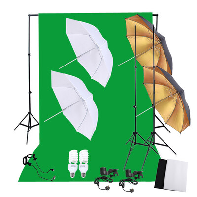 

Professional Photography Photo Lighting Kit Set with 45W 5500K Daylight Studio Bulbs Light Stands Black White Green Nonwoven Fabri