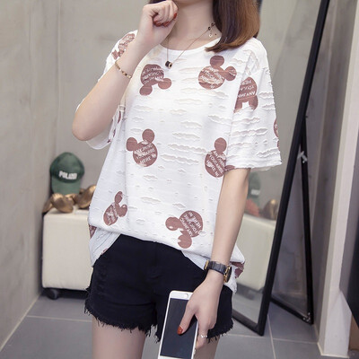 

Fashion Mickey Mouse Short Sleeve Women Tshirt Harajuku Printed Cotton Top Tees Casual O Neck Plus size T-Shirt -3XL Ins same