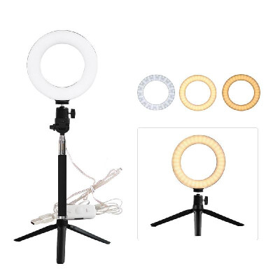 

Portable 6 Inch Ring Light LED Video Fill-in Light Lamp Adjustable Brightness 3200-6500K with Tripod Base Stretchable Light Stand