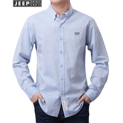 

Jeep long-sleeved shirt mens solid color breathable youth mens casual shirt 2019 spring new mens 1001 blue 4XL