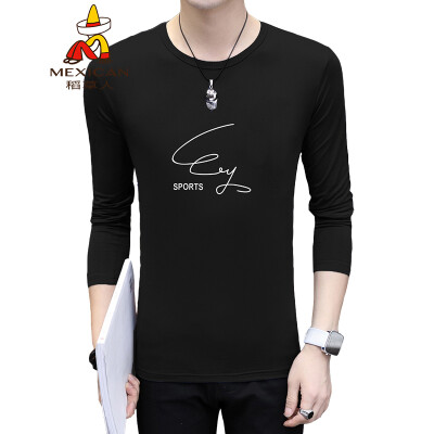 

Scarecrow MEXICAN long-sleeved T-shirt male Korean version of the self-cultivation 2019 new fashion type round neck print wild comfortable trend t-shirt bottoming shirt mens shirt black XL