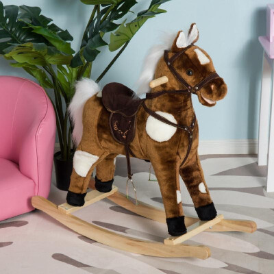 

2-in-1 Kids Ride On Rolling Plush Toy Rocking Horse with Music - Dark Brown