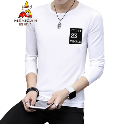 

Scarecrow MEXICAN long-sleeved T-shirt male Korean version of the self-cultivation 2019 spring new fashion round neck print wild comfortable trend bottoming shirt t-shirt shirt mens white 4XL